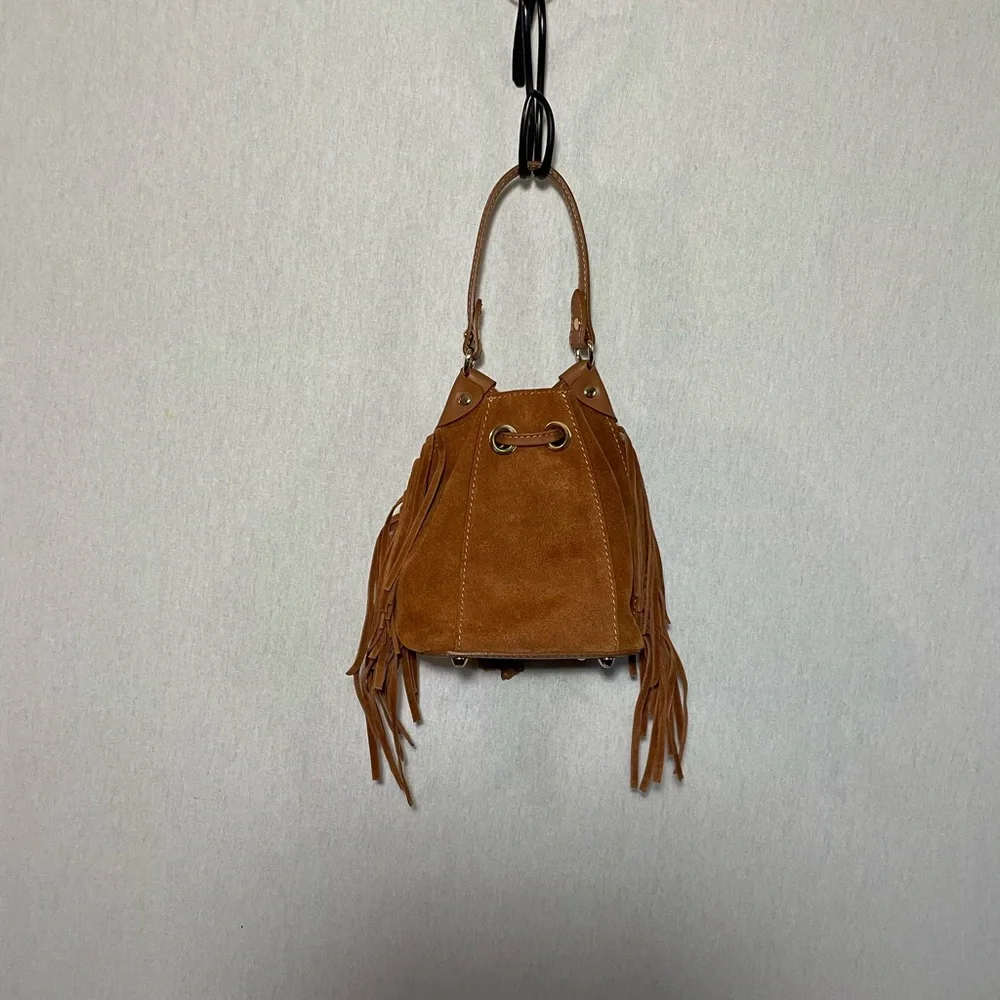 Anna Paola suede , genuine leather fringe bucket bag - Picture 7 of 13